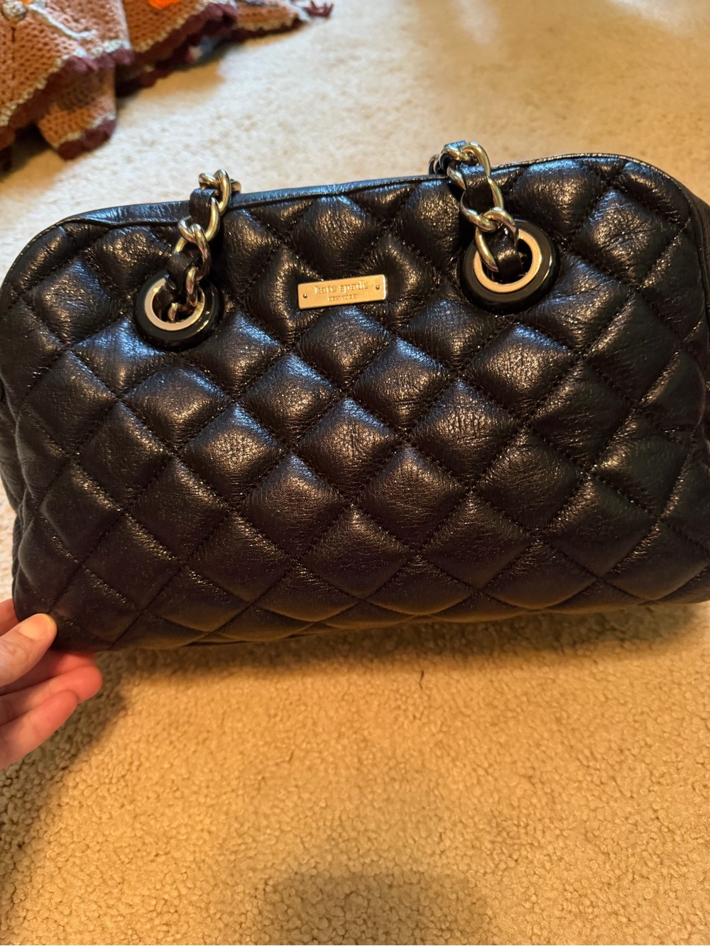 kate spade Quilted Black Leather Shoulder Bag with Gold Hardware